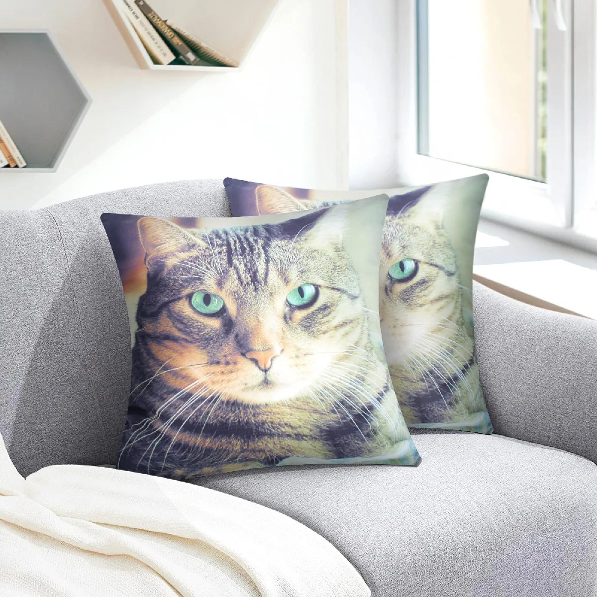Lot de 2 Housses de Coussin AVIZAR - Motif Chat Shorthair