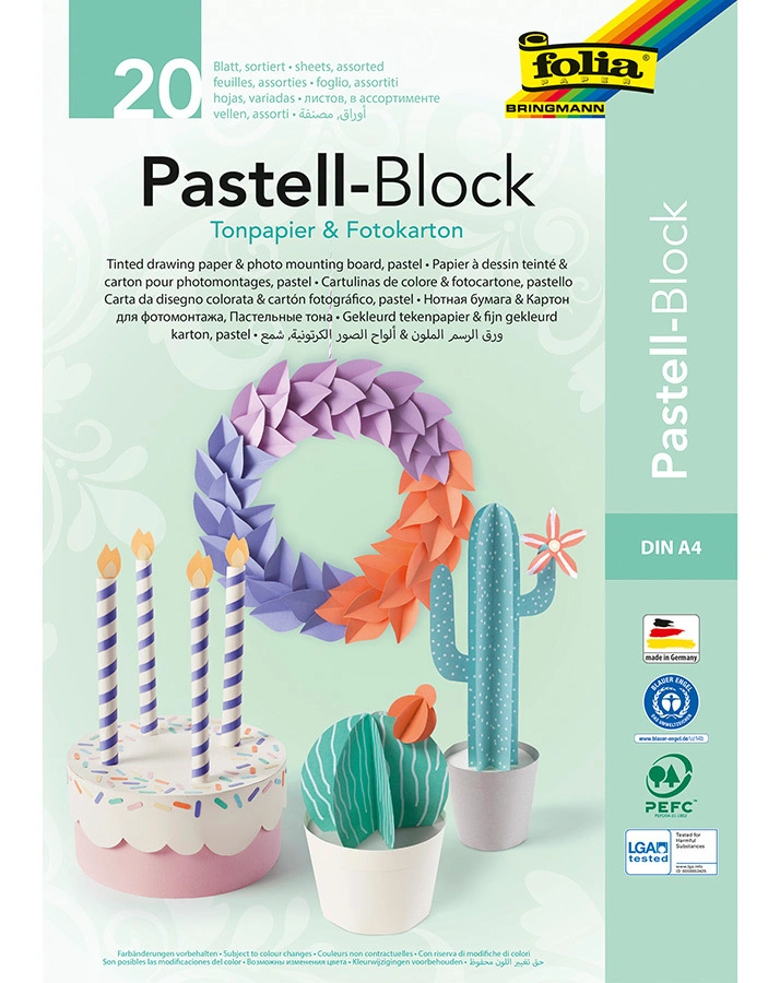 Tonpapier- und Fotokarton-Block PASTELL 20-teilig in bunt