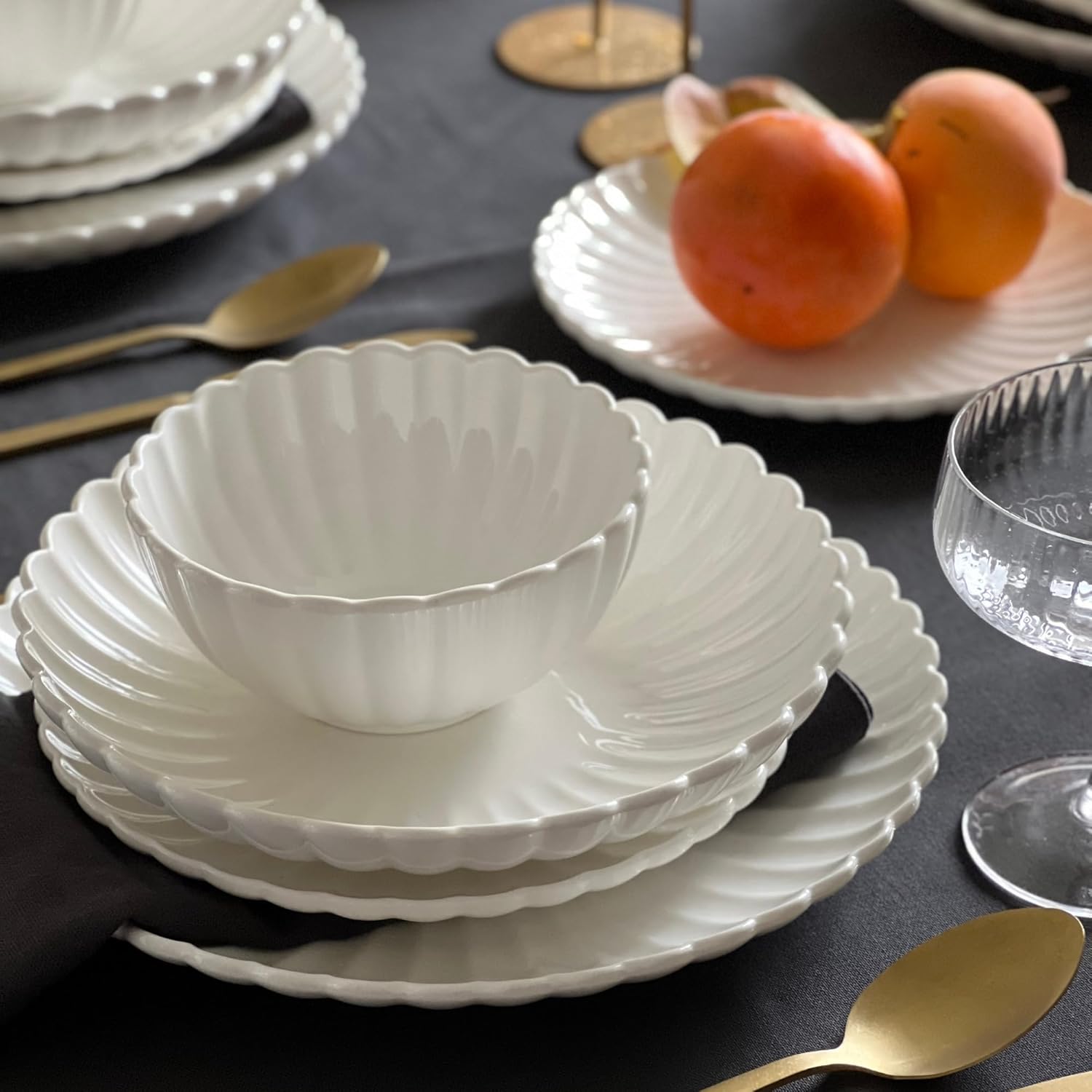 Zoha Porzellan Tellerset 6 Personen, 24-teiliges Teller Set, Kombiservice modern, Essgeschirr spülmaschinenfest & mikrowellenfest, Dish Set mit modernem Design, Tafelservice - Essservice