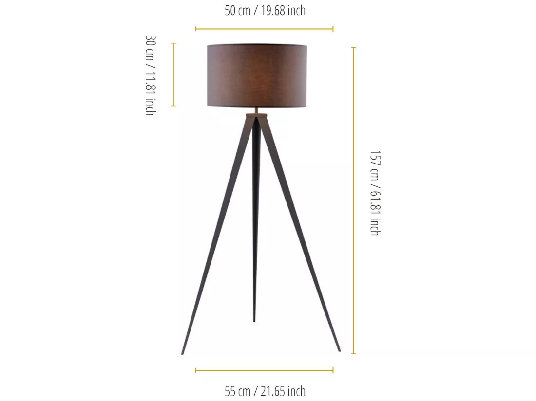Lampadaire trépied lampe de salon sur pied abat-jour gris Romanza Teamson Home