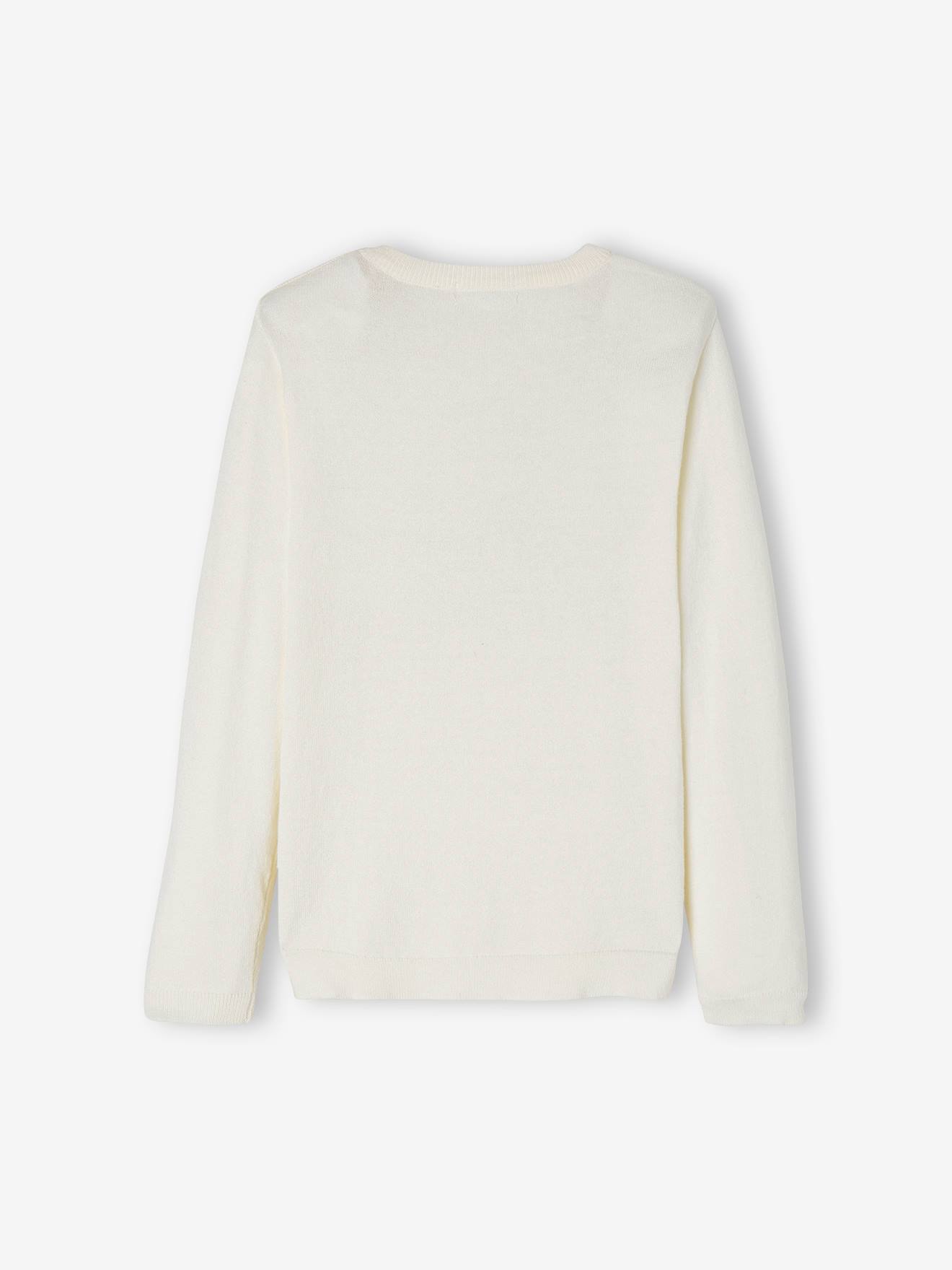 Suéter com estampa de lantejoulas, para meninas, branco-creme