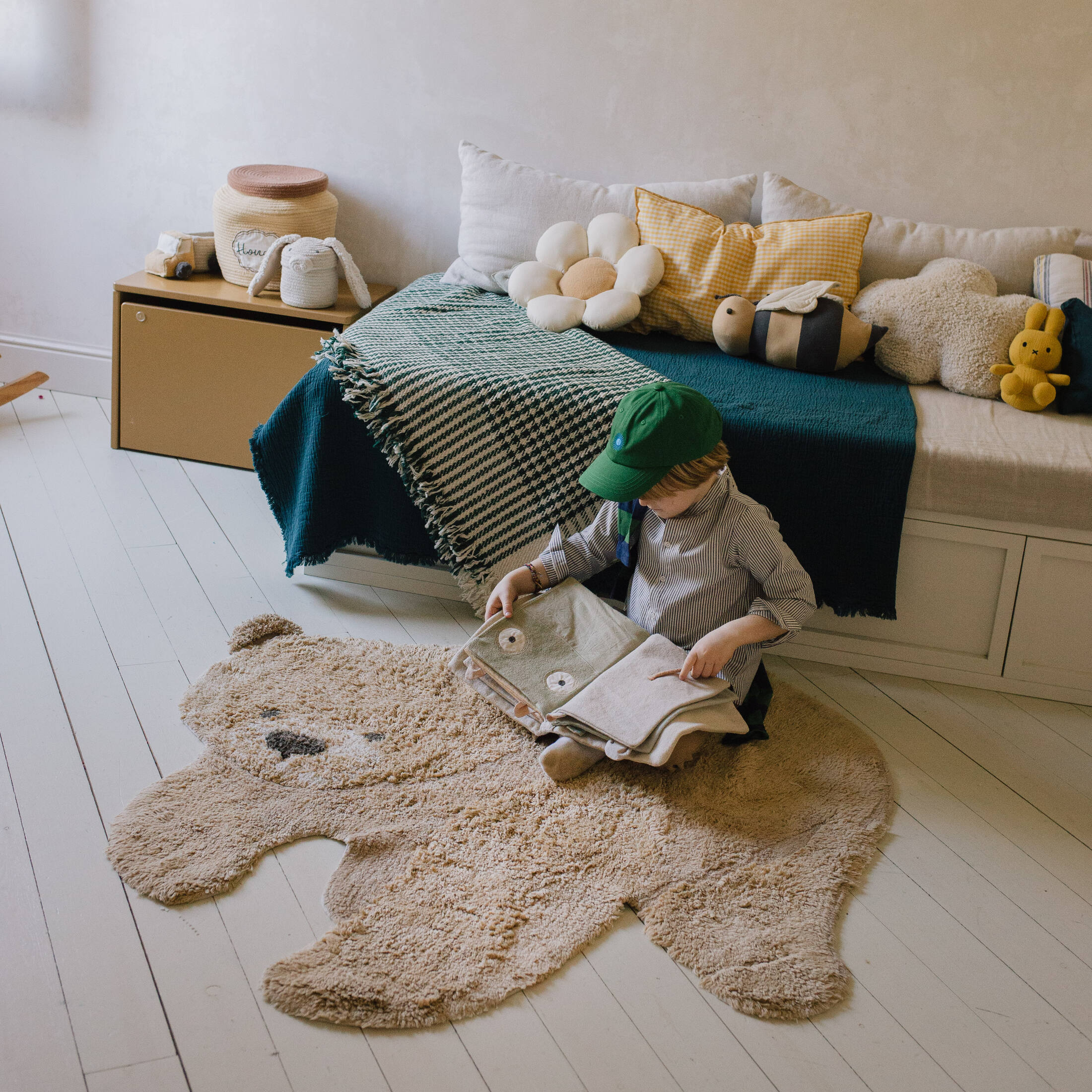 ANIMAL RUGS - Tapis ours lavable en coton | Doré