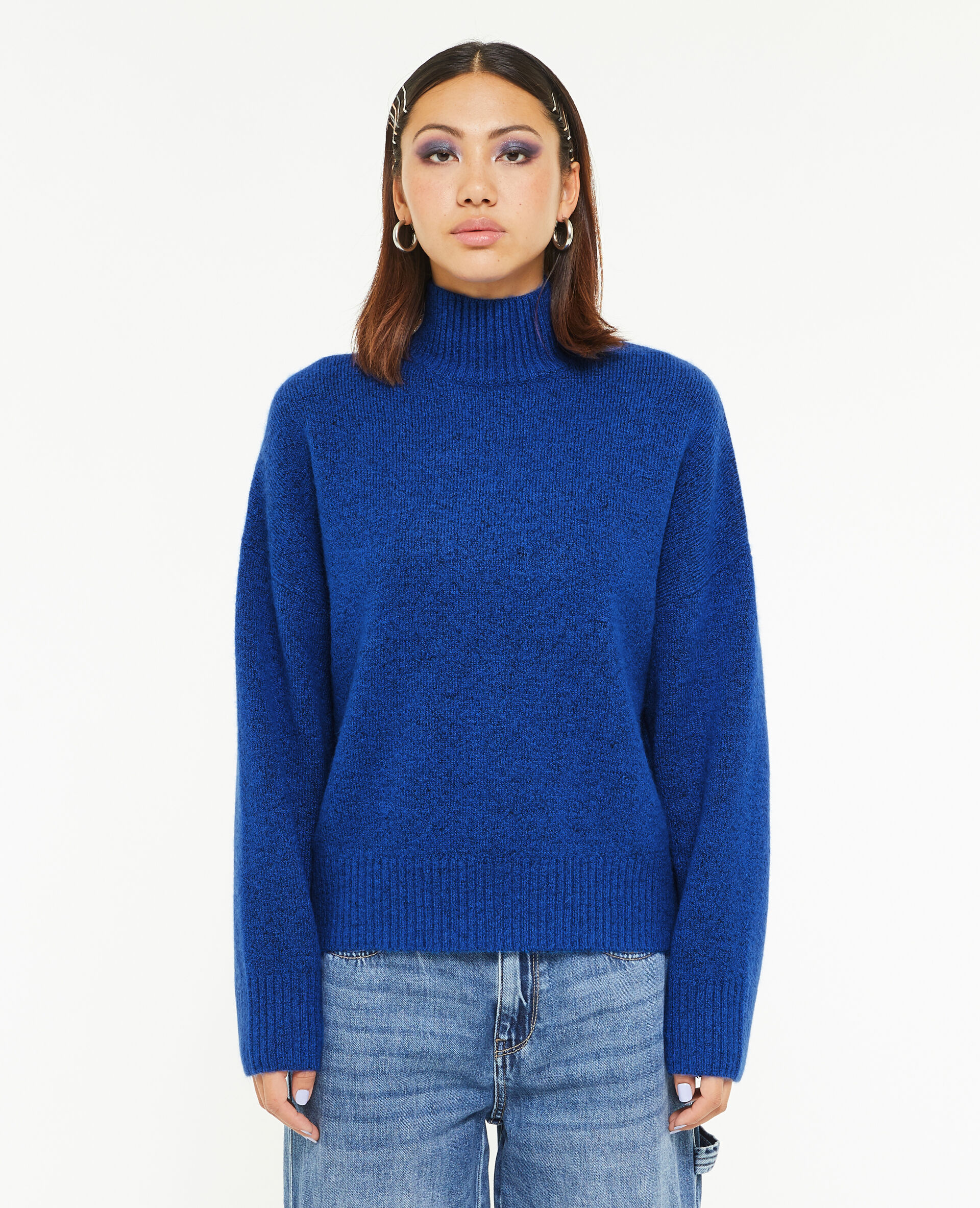 Pull oversize col montant - Bleu électrique