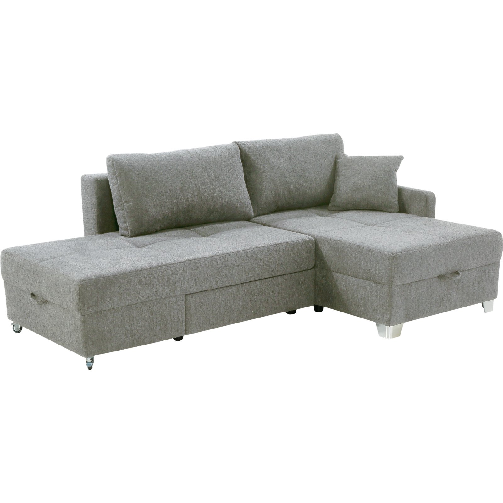 Ecksofa Giro Stoff Chenille grau mit Dreh-Schwenk-Ottomane