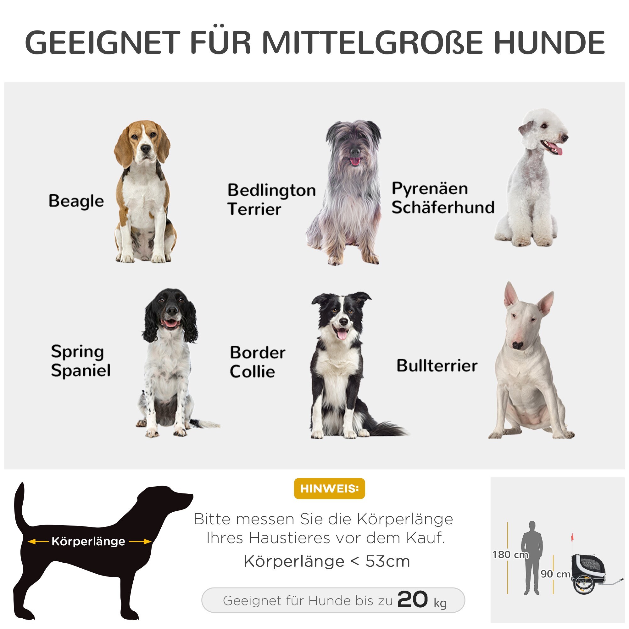 PawHut Fahrradanhänger für Hunde weiß, schwarz 78 x 73 x 94 cm (LxBxH)
