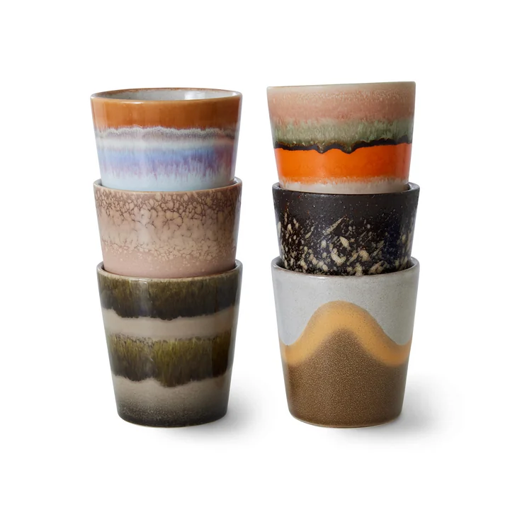 HKliving - 70's Kaffeebecher, 180 ml, elements (6er-Set)