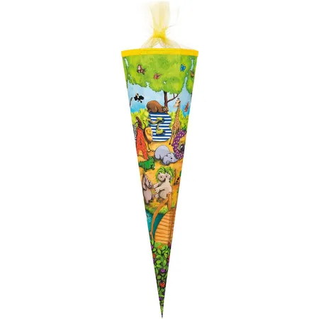 Nestler Schultüte Tier ABC, 50 cm, eckig, Tüll/Pisa gelb