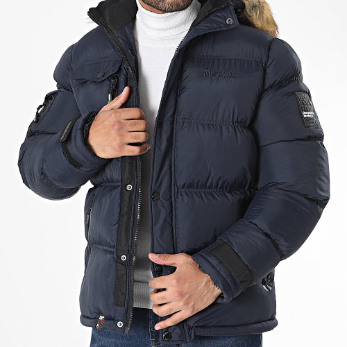 Doudoune Capuche Fourrure Bleu Marine