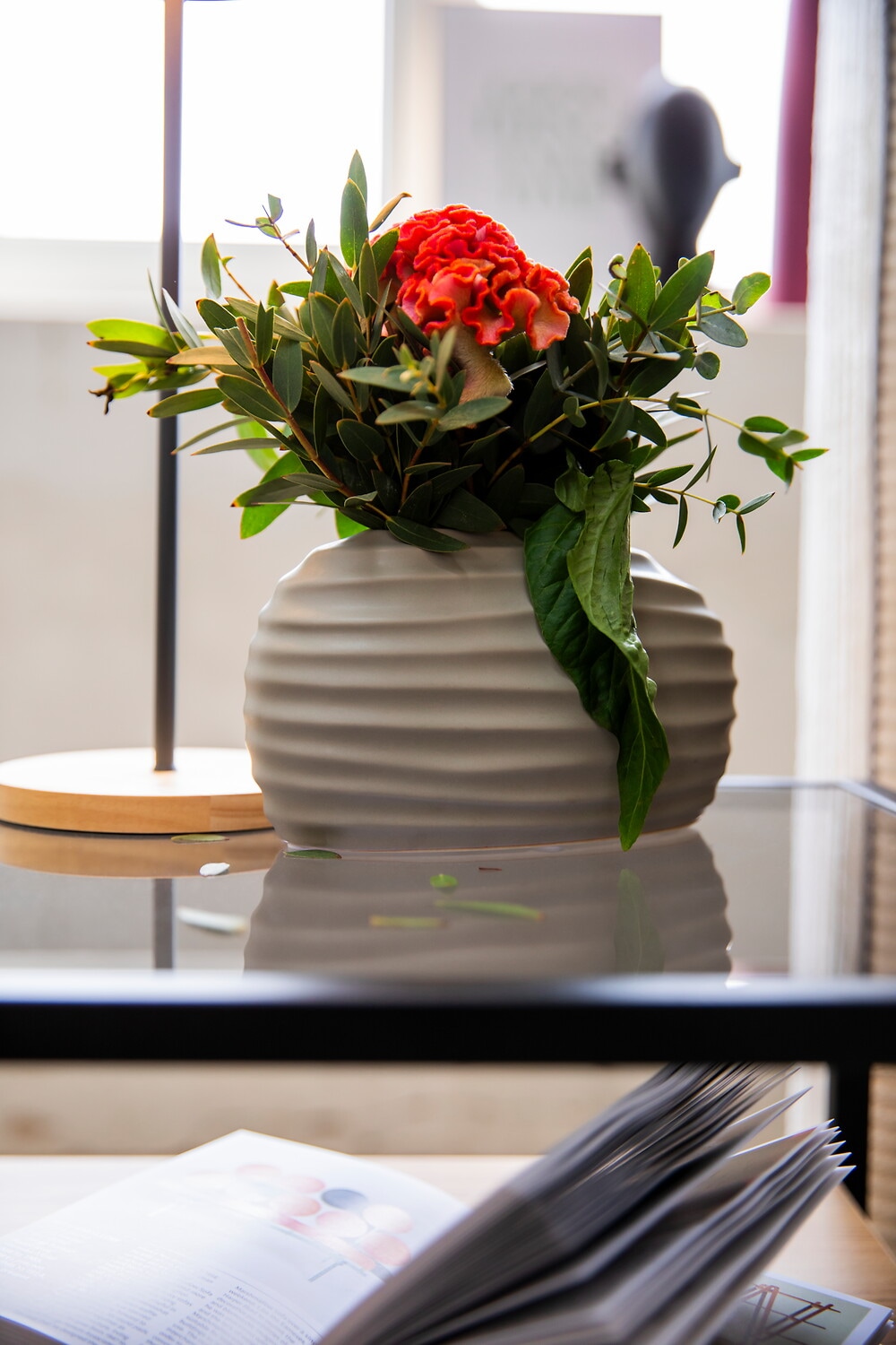 I.GE.A. Dekovase »Keramik-Vase« 2er Set Kleine Vase Weiss Modern Keramik Tisch Küche Büro Pampasgras