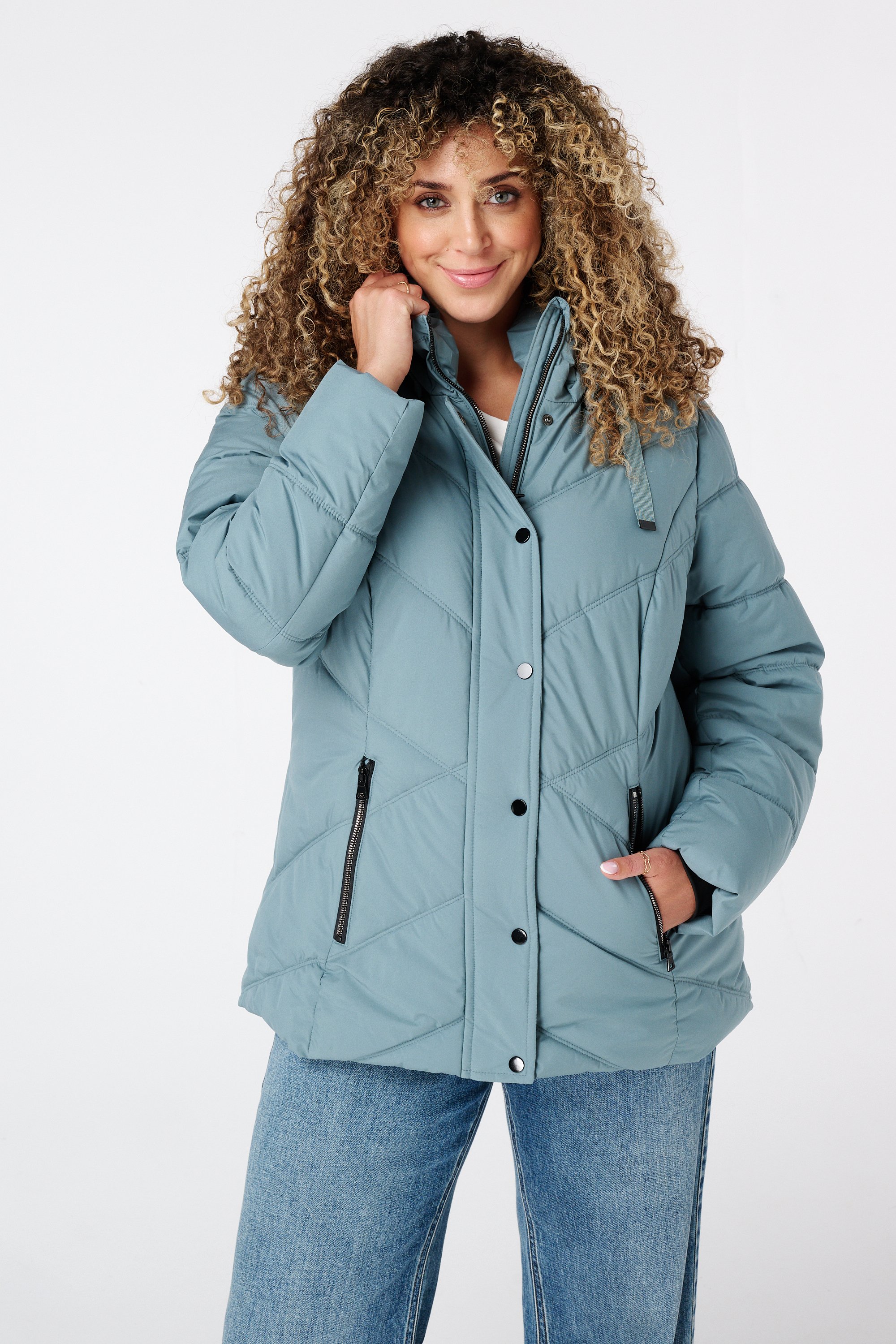Gewatteerde jas met capuchon Hemels blauw