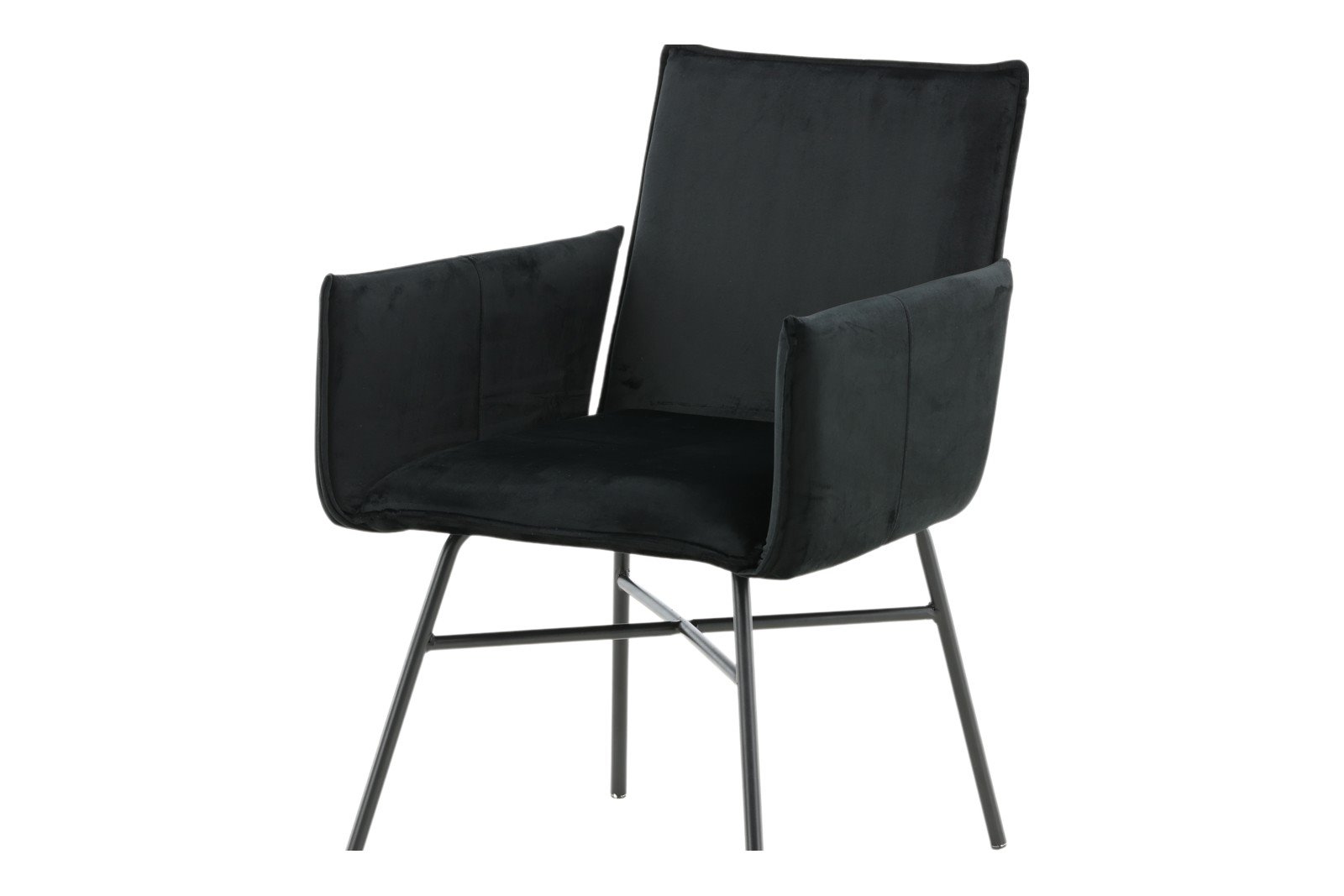 Petra Spisestol. Sett av 2. Sett av 2. Med arm. Sort fløyelsstoff med sorte metal understell.