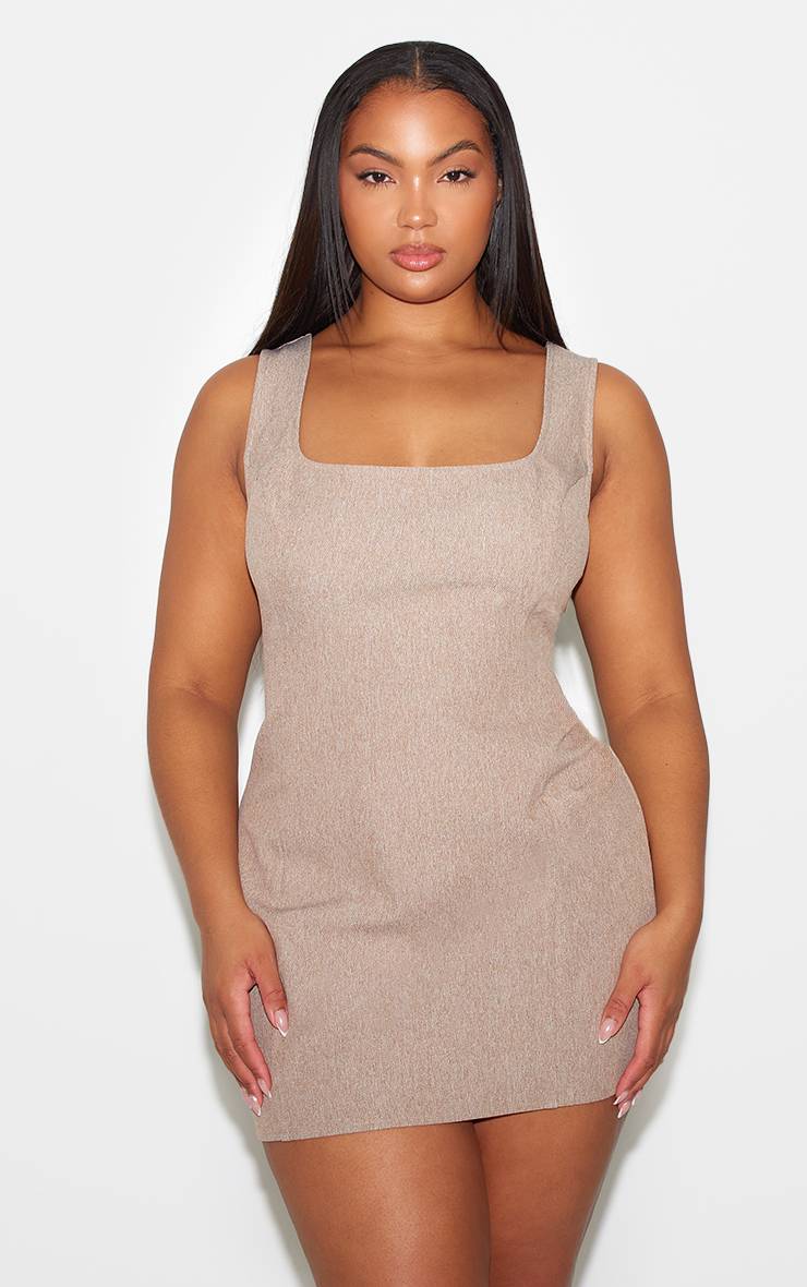 Taupe Robe Moulante Ajustée À Encolure Carrée Taupe Clair