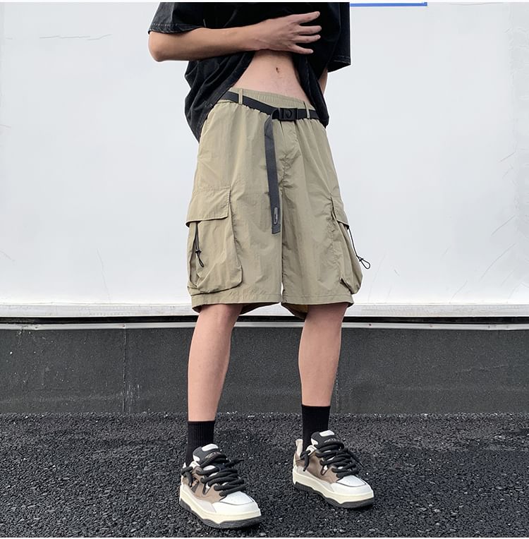 blastealle - Hoge taille, effen, wijde cargo shorts
