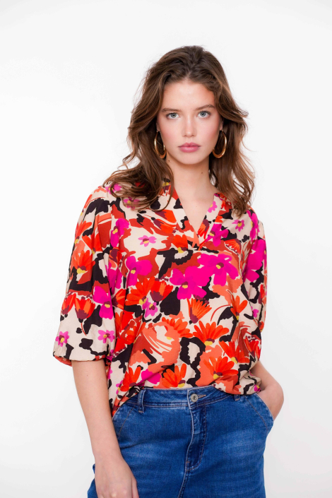 Geisha oranje dames blouse