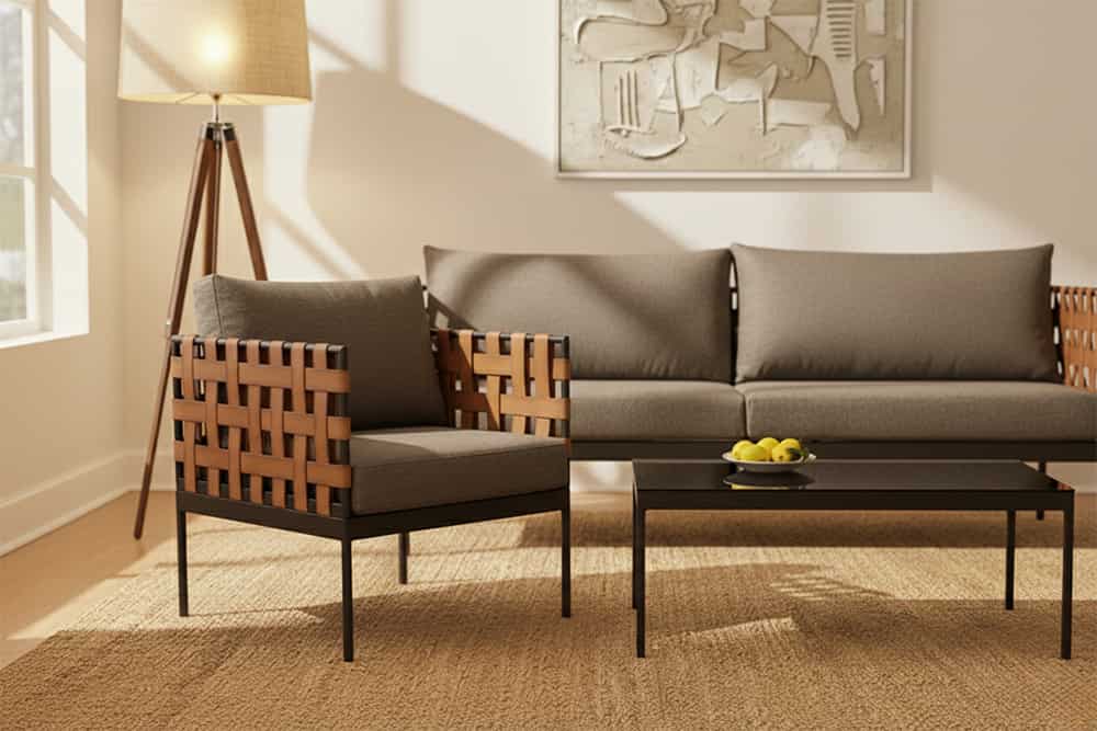 In- und Outdoor Lounge-Sessel UNIQUE 70cm schwarz braun grau Aluminium inkl. Kissen
