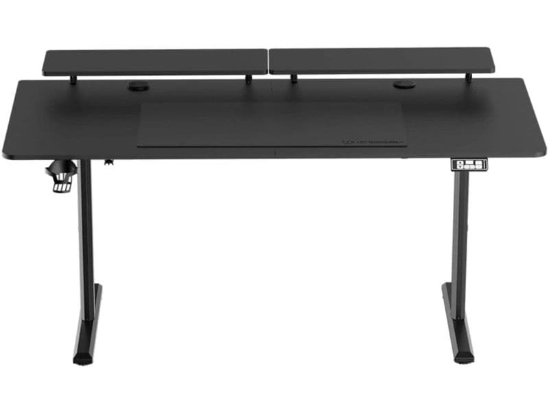 Ultradesk Gaming Tisch Higlander XXL Schwarz Grosser und stabiler Gaming-Tisch mit elektrischer Höhenverstellung und Platz für bis zu zwei Monitore