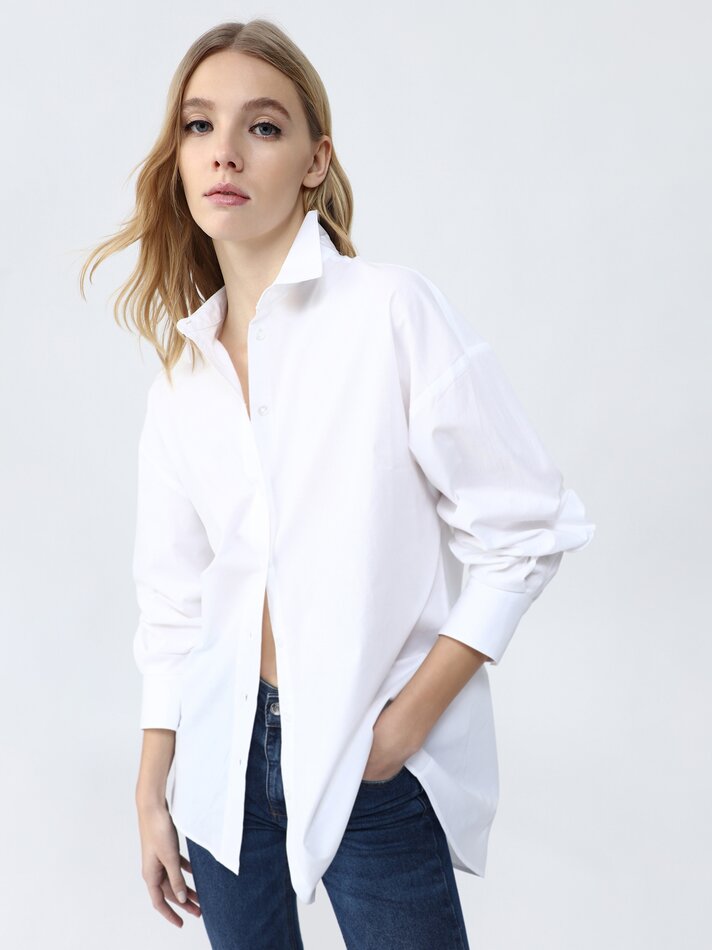 Camisa de manga comprida oversized - Branca