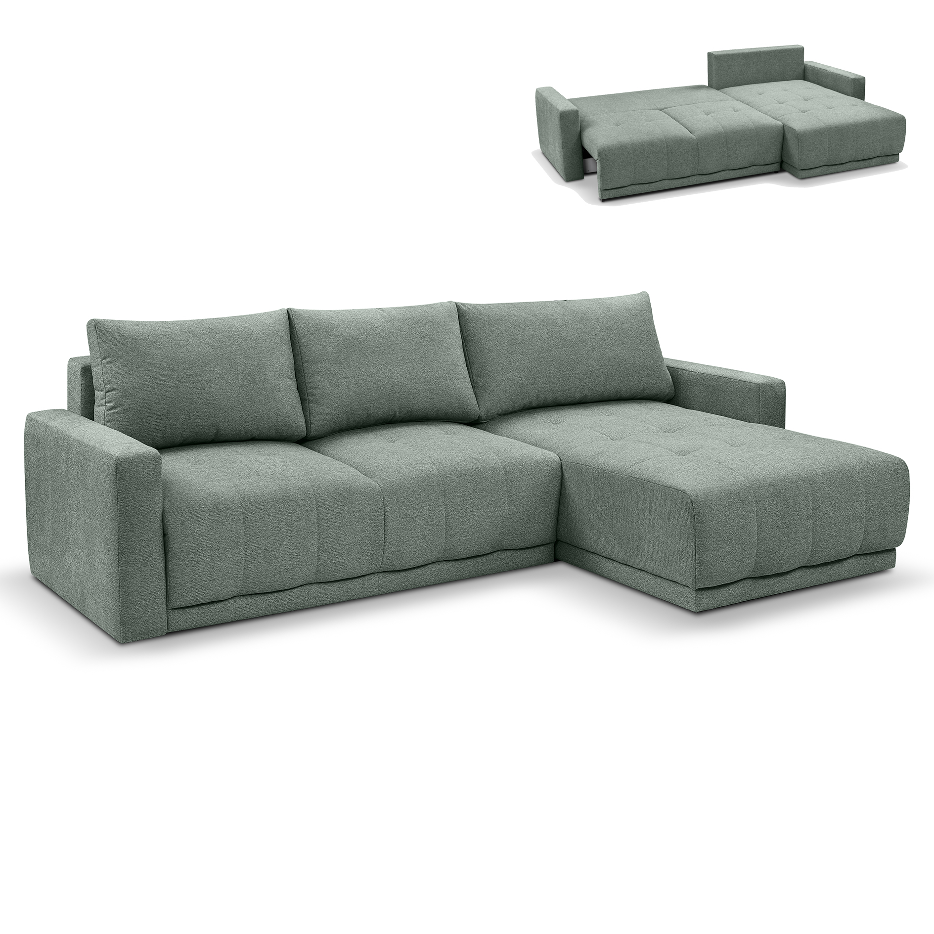 Ecksofa - olivgrün - Liegefunktion und Staukasten