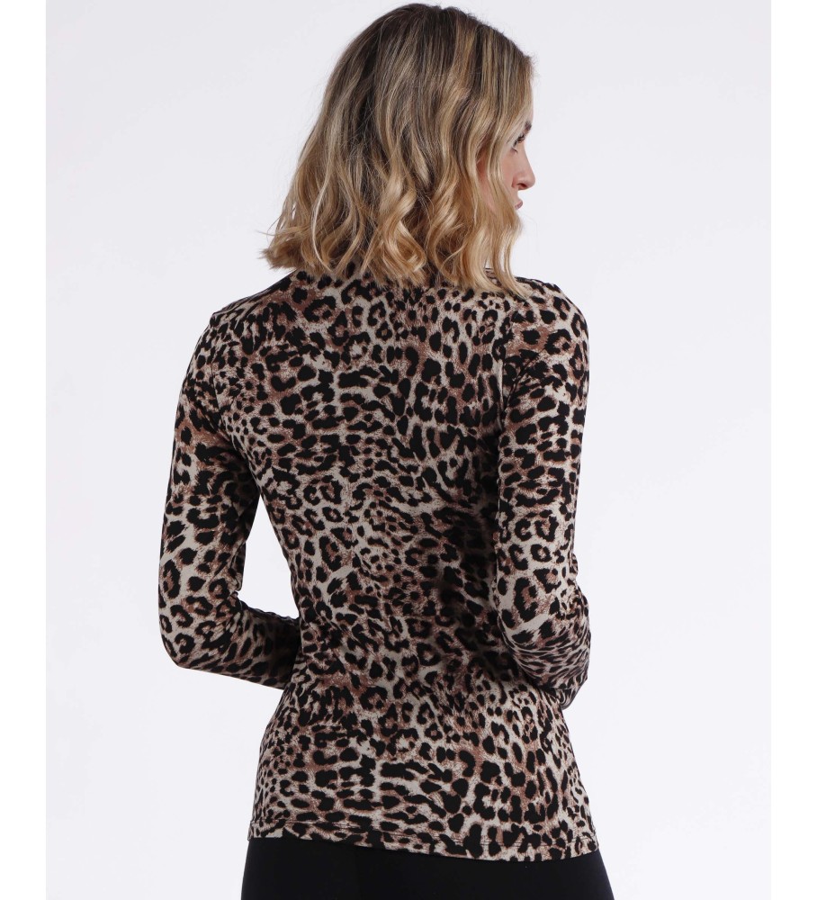 Camiseta de manga comprida Admas com estampa de leopardo marrom