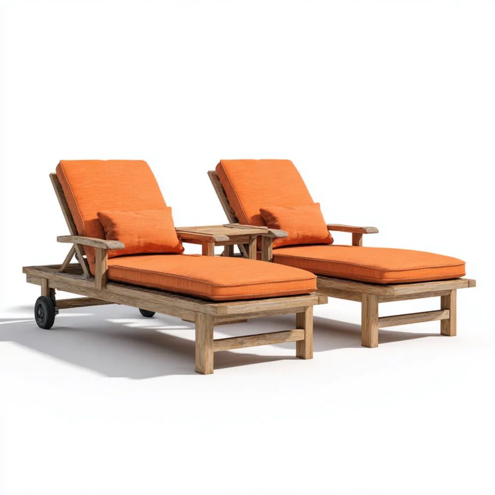 Gartenliegen Set Holz 200x65x80 cm - Orange - Verstellbar