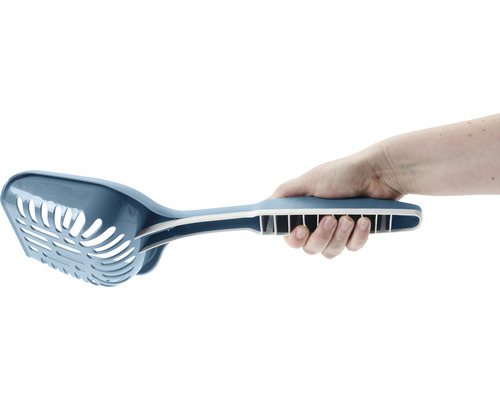 Savic XXL Mega kattenbakschep, kattenbaklepel, poepschep met rubberen handvat, extra lang, ca. 40 x 10 x 7,5 cm, blauwgrijs