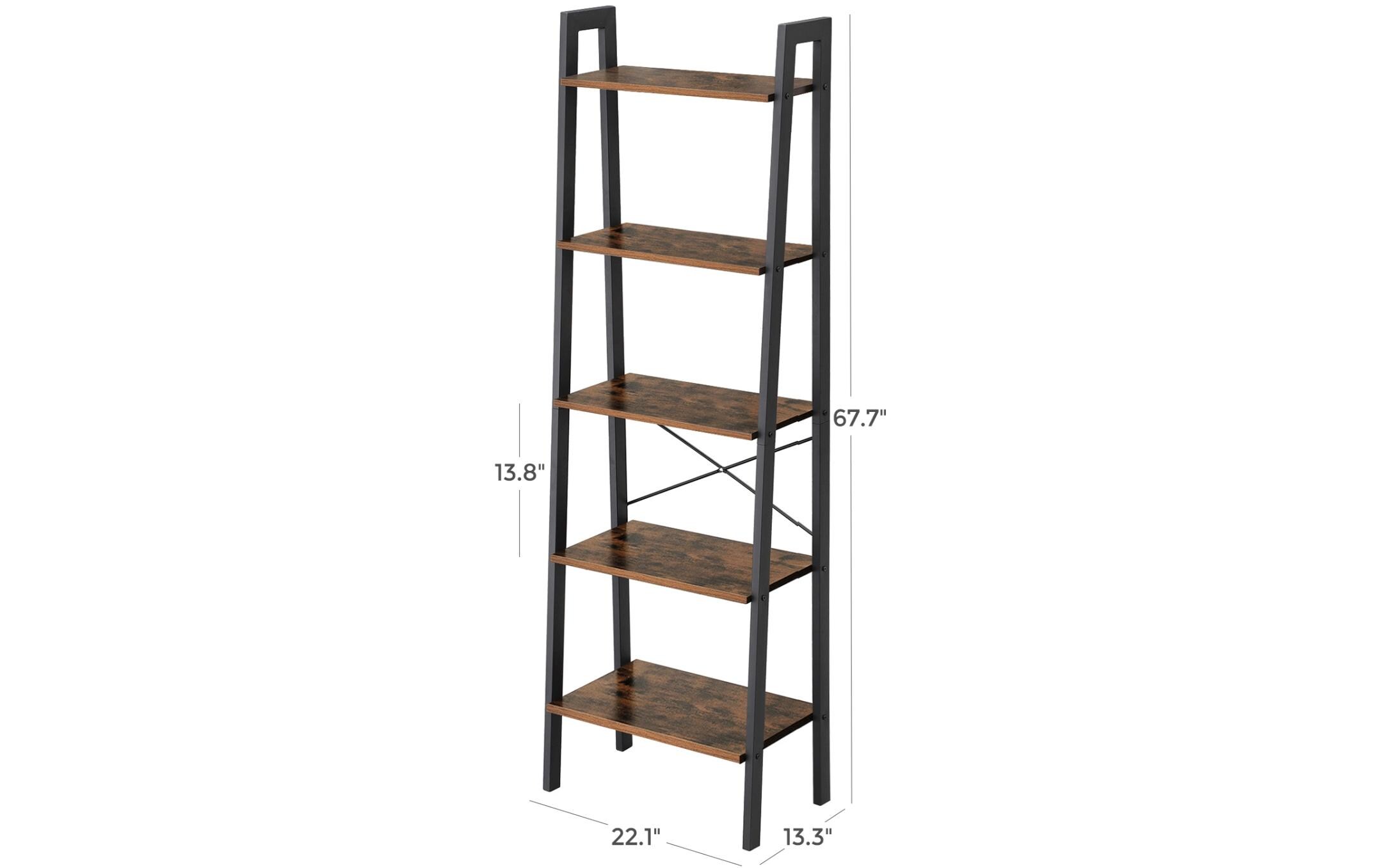 Regal mit 5 Ebenen 56 x 172 cm, Braun/SchwarzLeiterregal mit Metallgestell
