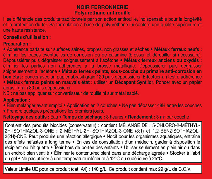 Peinture extérieure fer antirouille noir brillant Syntilor 250ml