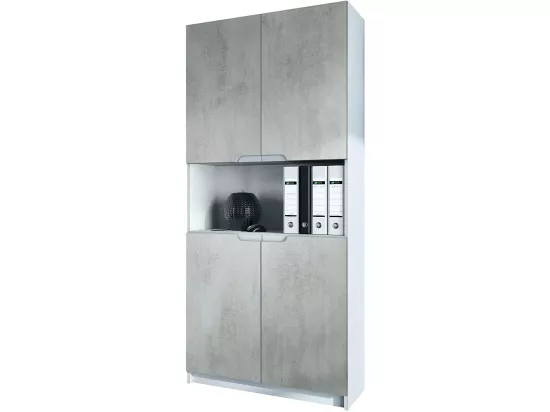 Armoire de rangement avec 5 compartiments et 4 portes, blanc mat/aspet béton oxyde (82 x 184 x 37 cm)