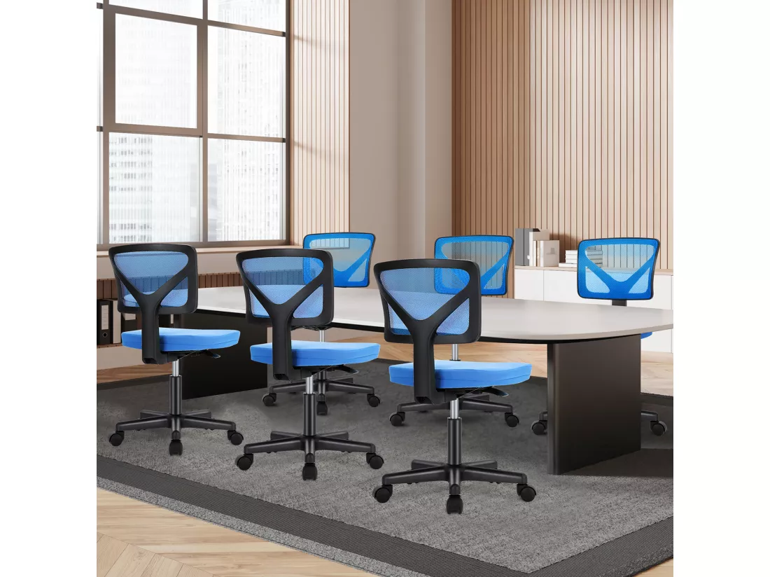 Chaise de bureau,Chaise d'ordinateur pivotante avec support lombaire,sans accoudoir,maille à dossier bas,bleu