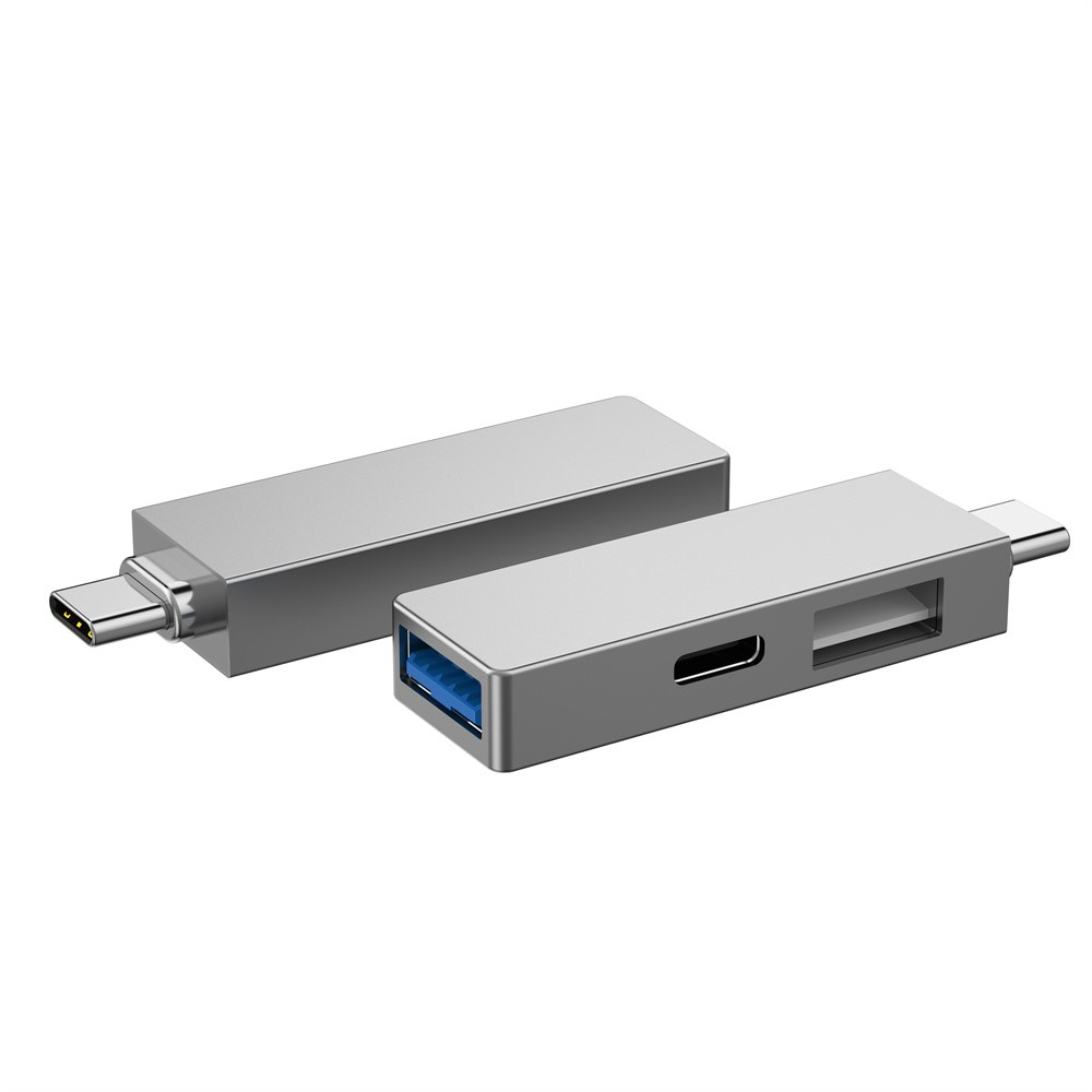 USB C (m) Multiport Adapter mit 2x USB 2.0/3.0 (w) und 1x USB C (w) - Silber
