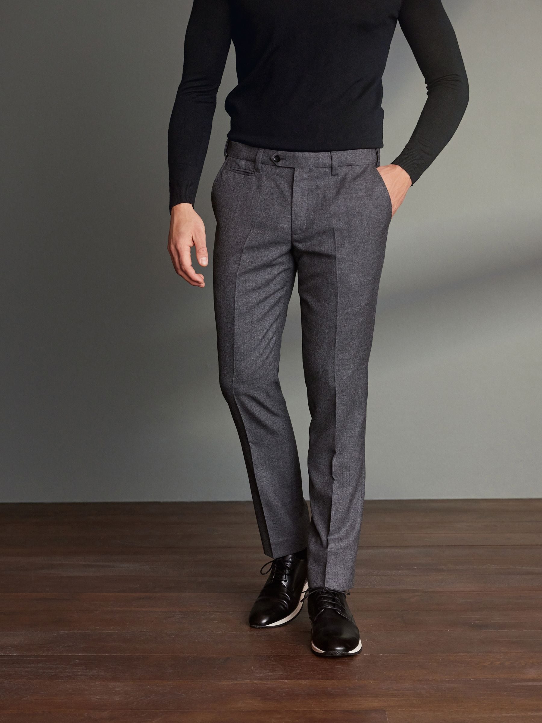 Grijs - Slim Fit - Signature - 100% Wollen broek met Motion Flex-tailleband