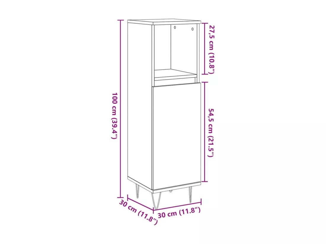 Armoire de salle de bain chêne artisanal 30x30x100 cm