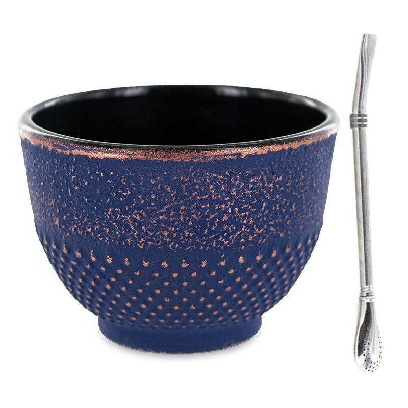Tasse en fonte bleue et bronze 0,15 L + paille inox avec filtre Aroman