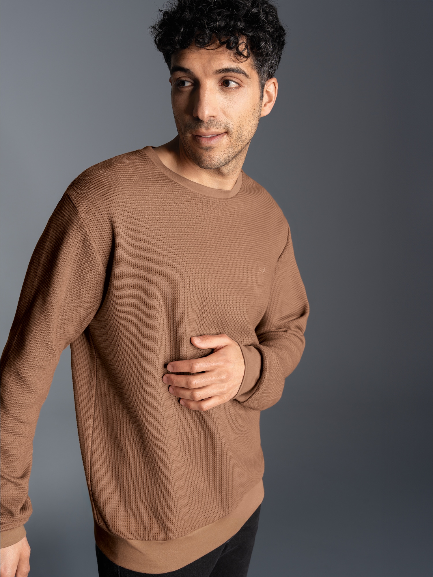 Sweatshirt in Waffeloptik Haselnuss