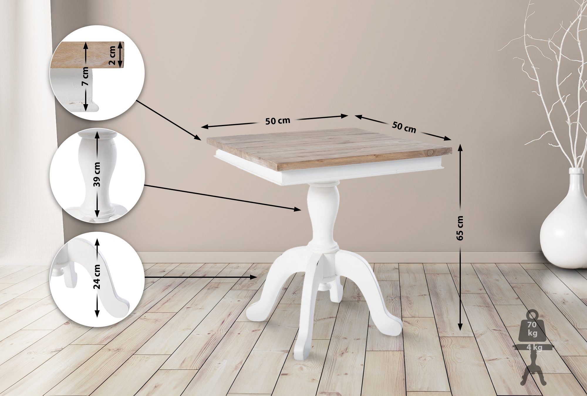 CLP Beistelltisch Goa I Couchtisch Mit Massivholzplatte I Holztisch Für Wohnzimmer Und Sofatisch In Shabby Chic Design