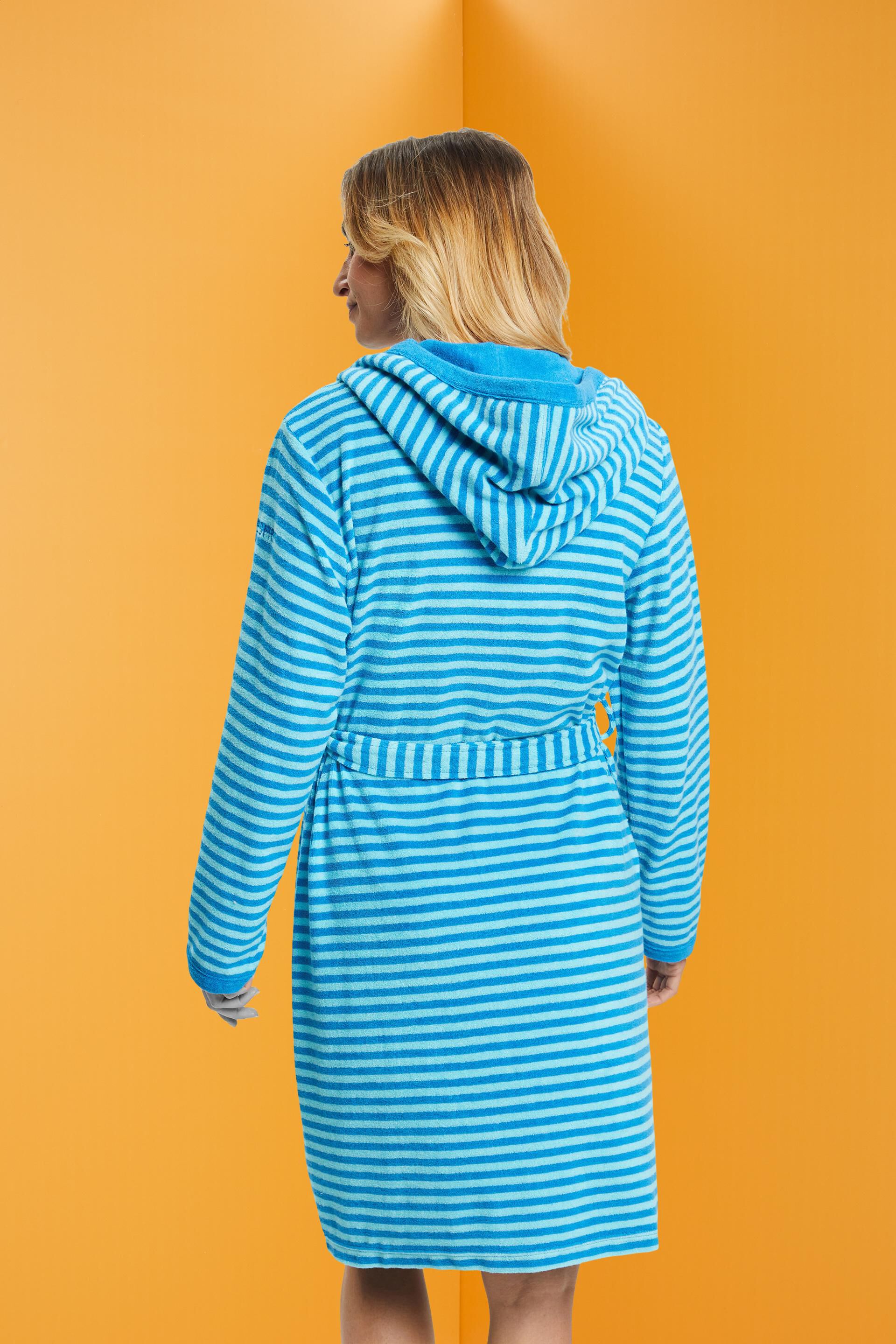 Peignoir à capuche rayé en tissu éponge