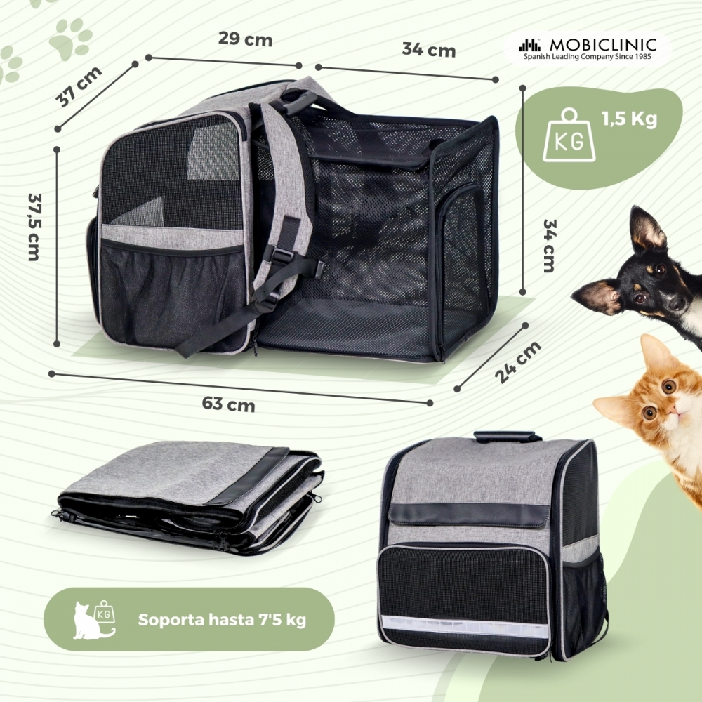 Bolsa de transporte expansível para animais de estimação Mobiclinic, mochila dobrável, bolsa de transporte ventilada para animais de estimação