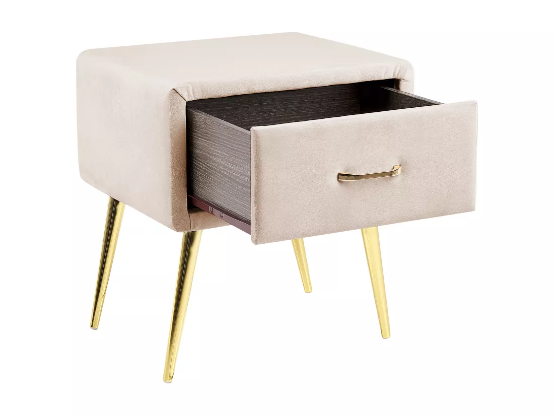 Table de nuit à 1 tiroir FLAYAT Velours Beige clair