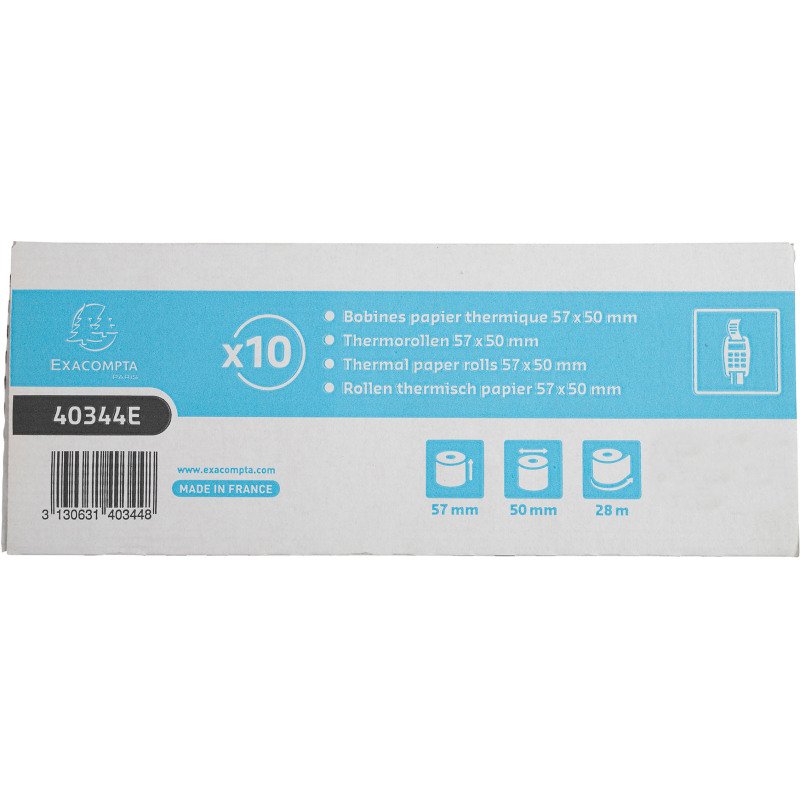 Bobines Terminaux bancaires Exacompta 40344E - l 57 mm x L 28 m, Ø 50 mm - 1 pli(s) - paquet de 20
