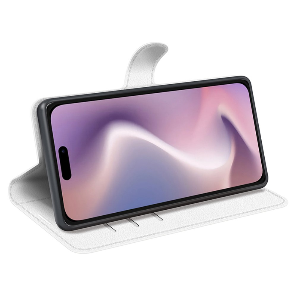 iPhone 16 Pro Max Leder Tasche Flip Cover Litchi Look - Weiss