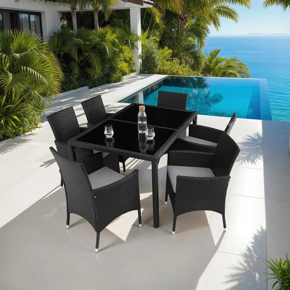 tectake - tuinset Porto 6   1 - wicker - zwart / grijs