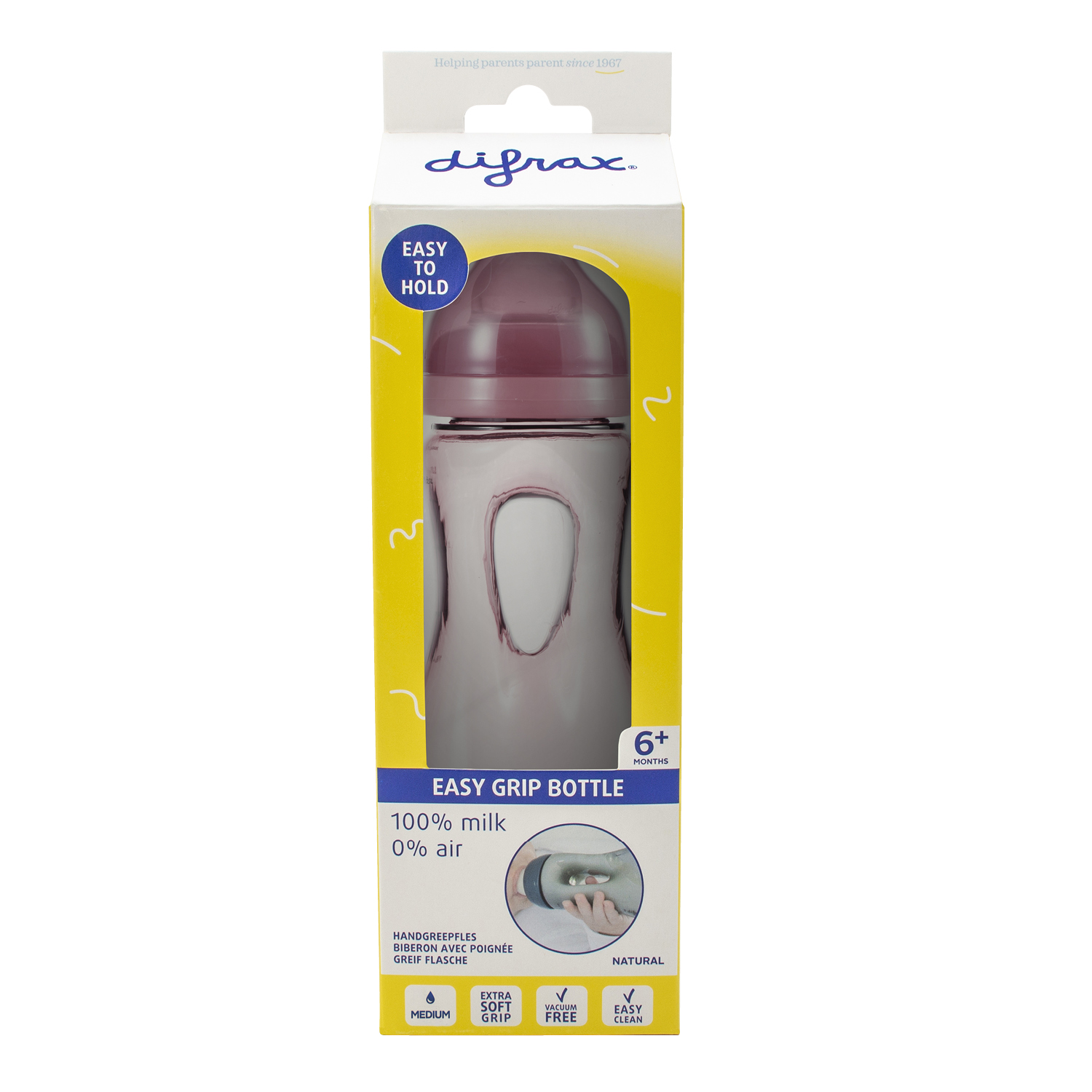 Difrax Handgreepfles Groot Raspberry (1 stuk)