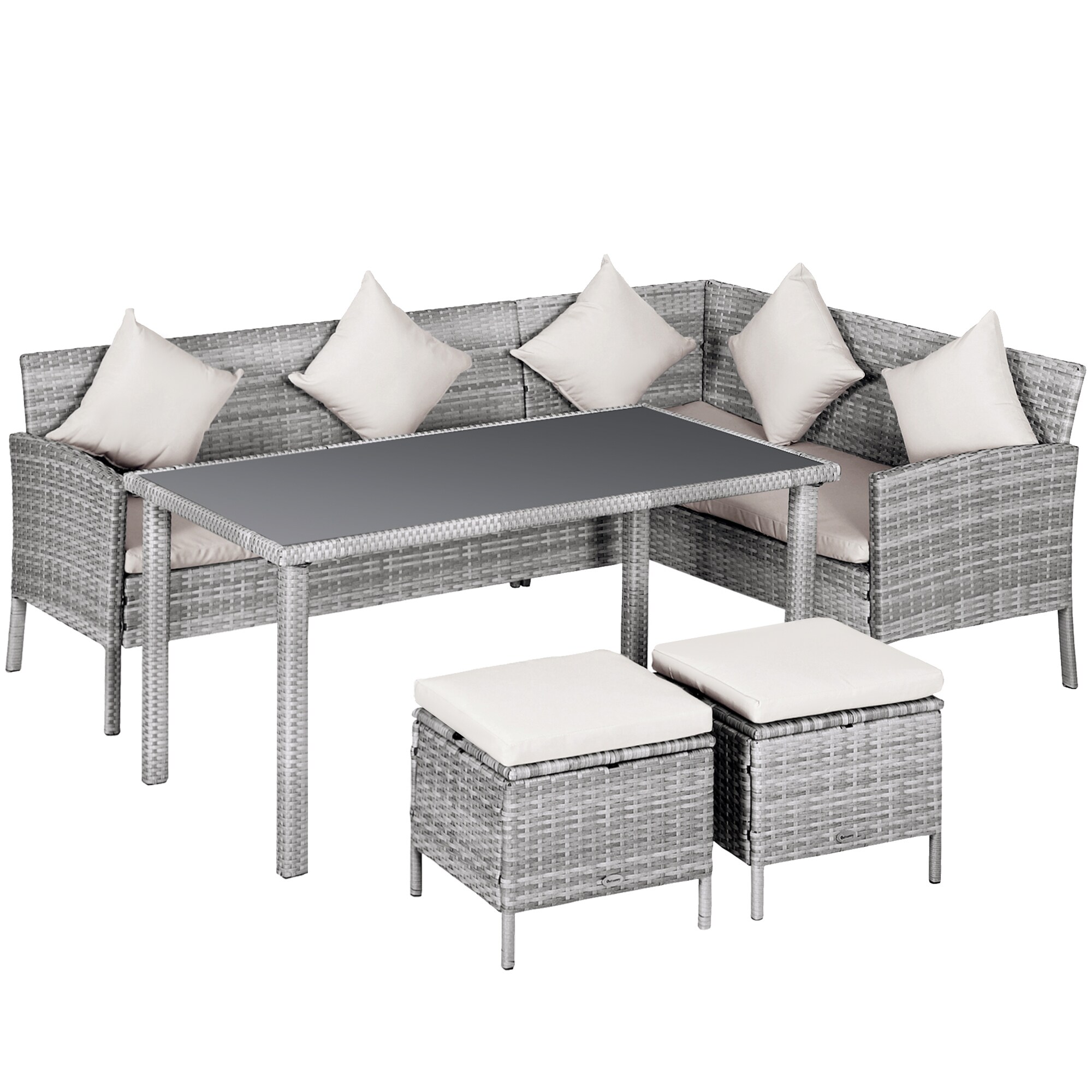 Outsunny Rattan Sitzgruppe mit Tisch grau, cremeweiß