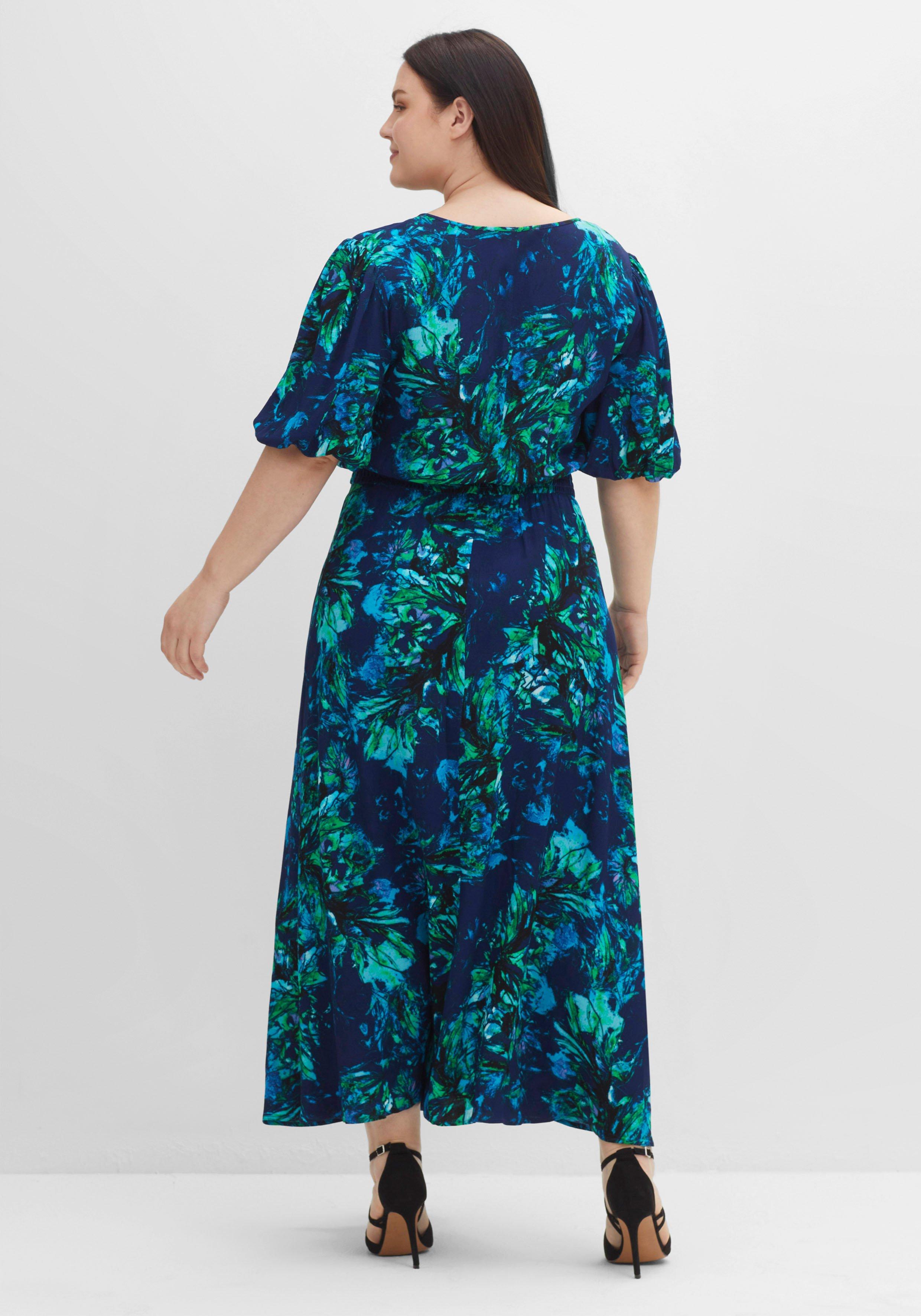 Maxikleid mit Blumendruck und Ballonärmeln