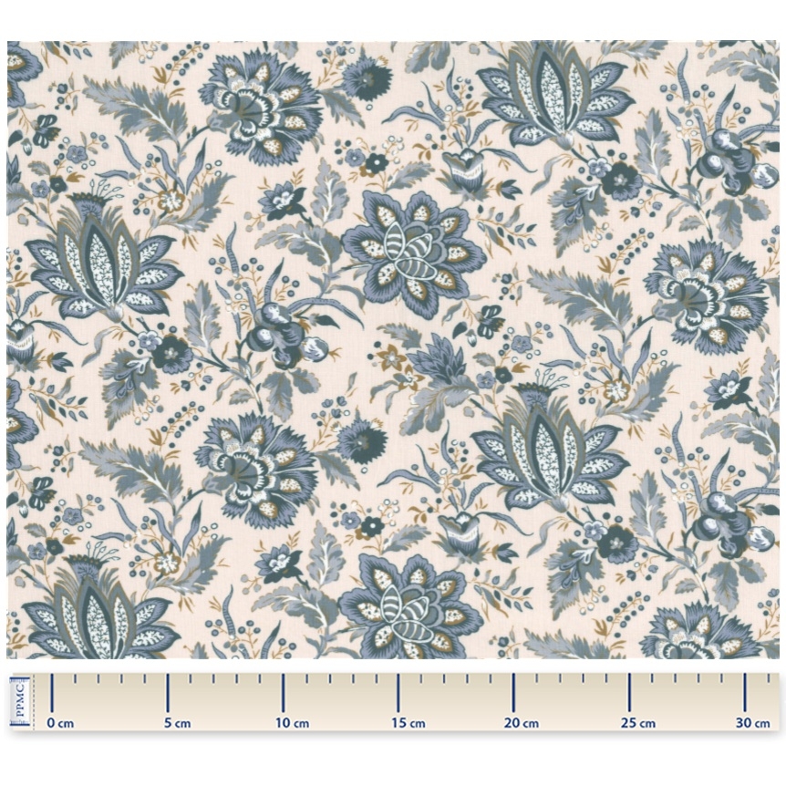 Coupon Tissu 50 Cm Ex2455 Indienne Beige Gris