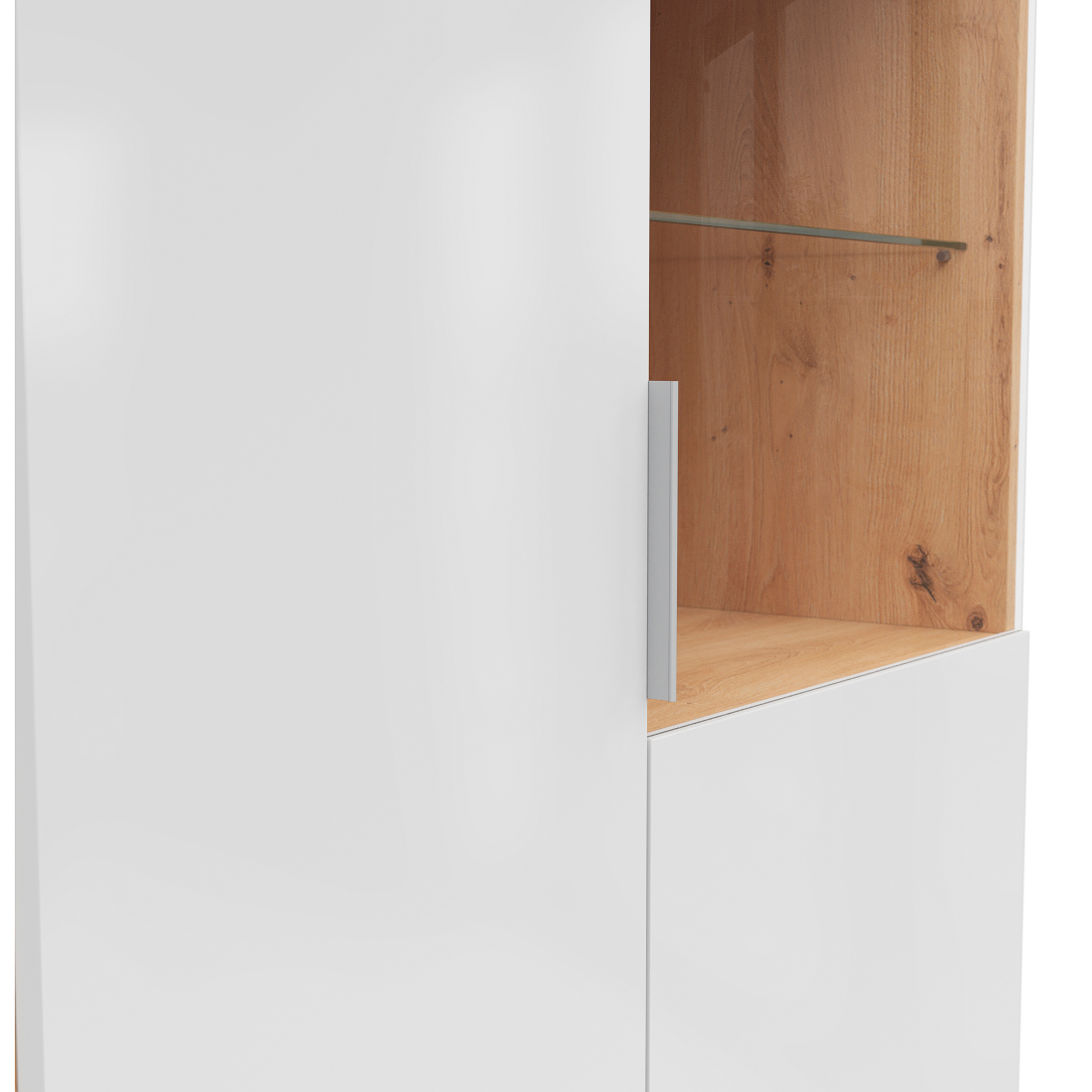 Highboardvitrine - weiß Glanz - Artisan Eiche - 90 cm breit