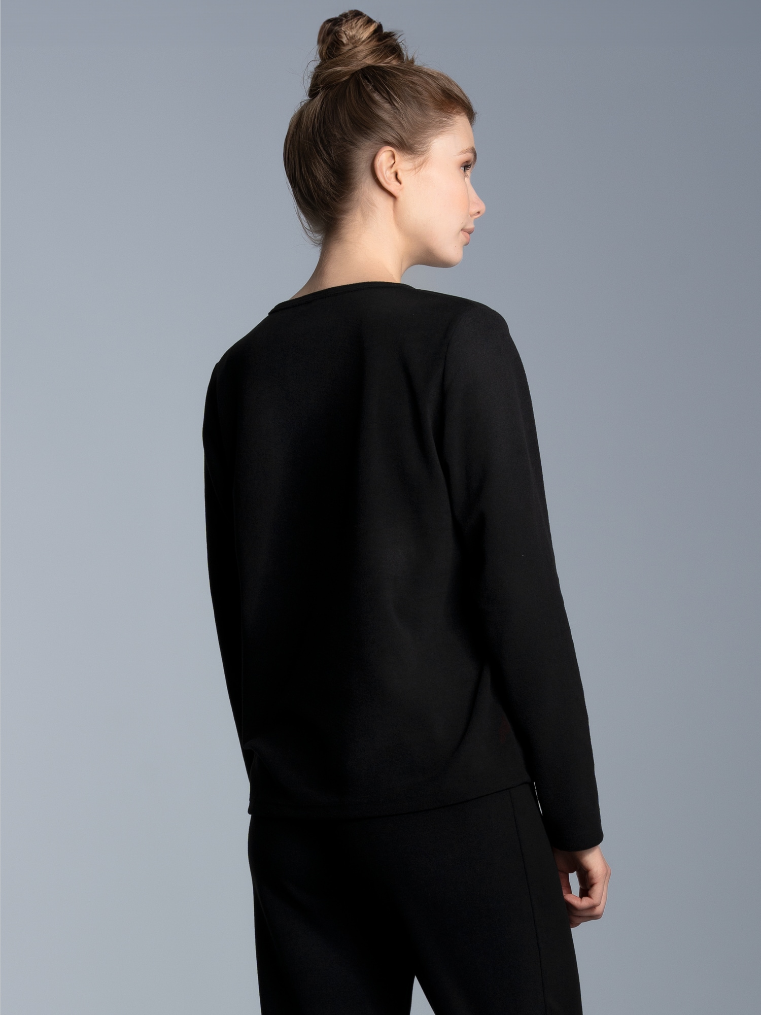 Fleece–Rundhalsshirt Schwarz
