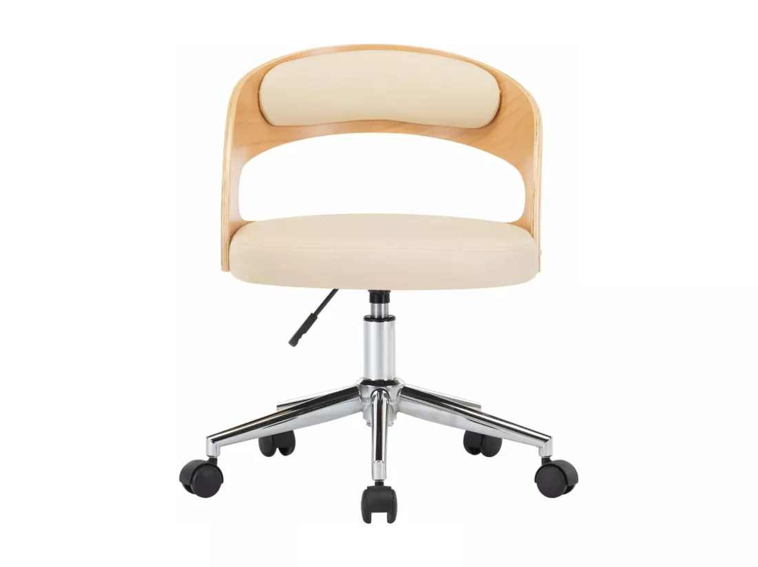 Chaise pivotante de bureau Crème Bois courbé et similicuir