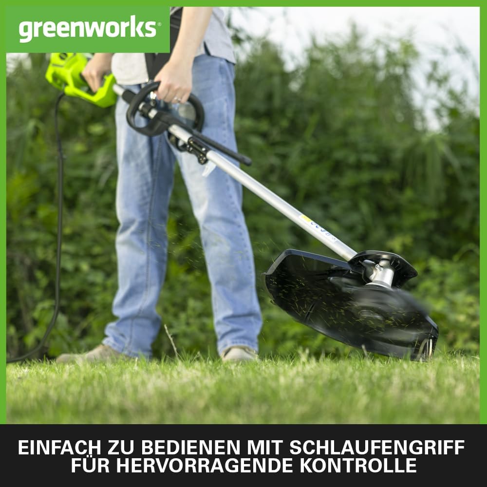 Greenworks Elektro-Rasentrimmer 230V 1200W 40cm Schnittbreite 2mm Faden/Messer, Verstellbarer Zusatzgriff, Ergonomisches Leichtgewicht GST1246