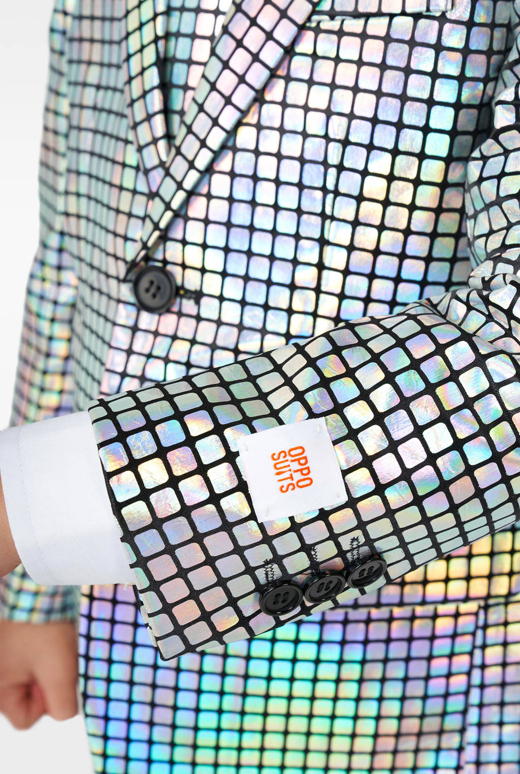 OppoSuits kostuum Discoballer met all over print zilver/zwart